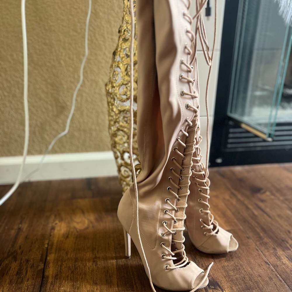 Over the knee lace up heels